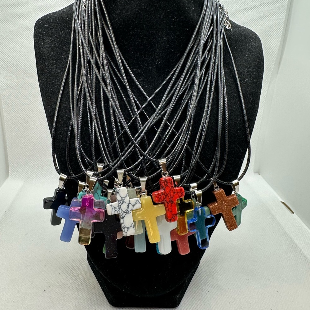 Glass cross necklaces
